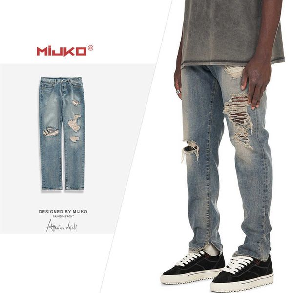 men's jeans mijko men's wear women's autumn and winter new products high street washing, old cutting, destruction of trousers, Blue
men's jeans mijko men's wear women's autumn and winter new products high street washing, old cutting, destruction of trousers, Blue