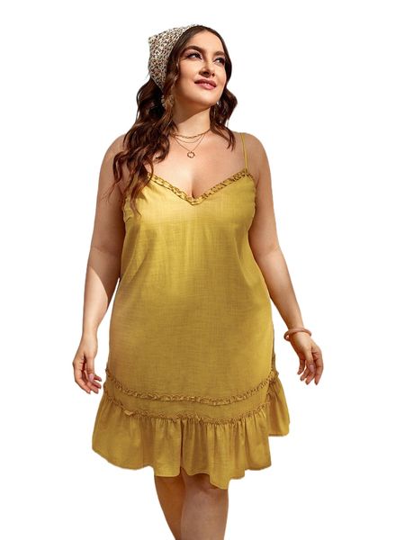 plus ruffle hem cami dress l8w8#, Black