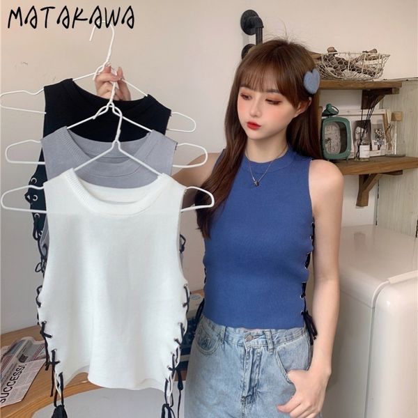 summer korean tank women 1 sleeveless camis laceup knitted vest solid bandage 210506, White
summer korean tank women 1 sleeveless camis laceup knitted vest solid bandage 210506, White