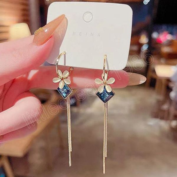 elegance flower blue diamond long tassel dangle earrings for women temperament personality korean fashion jewelry gifts, Silver
elegance flower blue diamond long tassel dangle earrings for women temperament personality korean fashion jewelry gifts, Silver