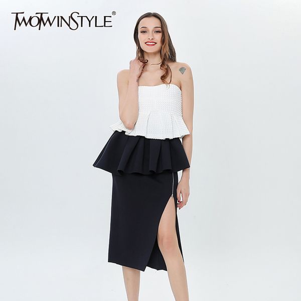 elegant women two piece set white strapless ruffle high waist skirt female bodycon midi skirts suits 210423
elegant women two piece set white strapless ruffle high waist skirt female bodycon midi skirts suits 210423