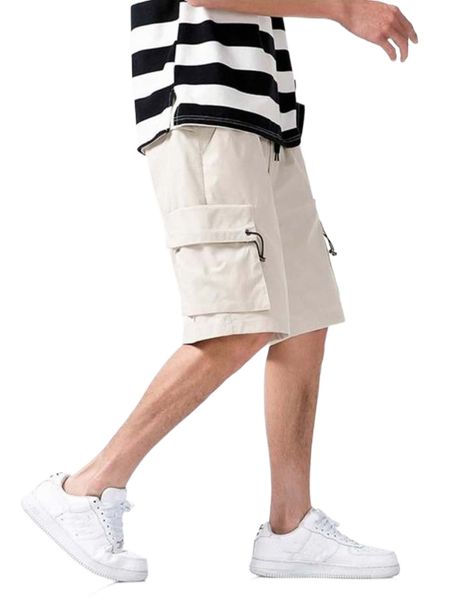 men drawstring flap pocket cargo shorts 13x6#, White;black
men drawstring flap pocket cargo shorts 13x6#, White;black