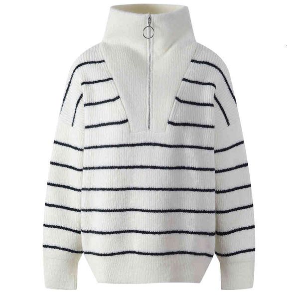 women's knits tees zipper high neck chic sweater women's clothing fashion foreign style loose striped contrast x4zh, White
women's knits tees zipper high neck chic sweater women's clothing fashion foreign style loose striped contrast x4zh, White
