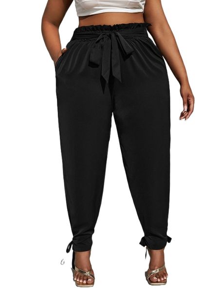 plus paperbag waist tie front tapered pants 98ap#, Black
plus paperbag waist tie front tapered pants 98ap#, Black