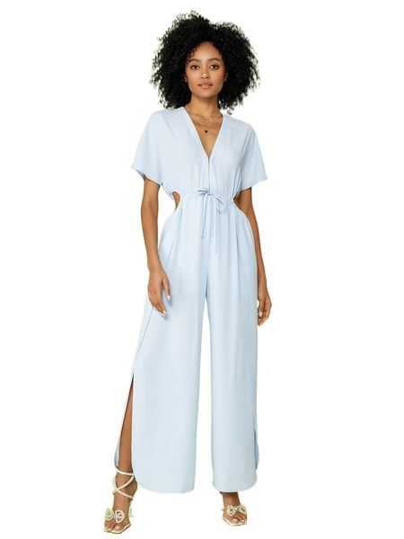 x by nusha cut out side lace up back wide leg jumpsuit l2yd#, Black;white