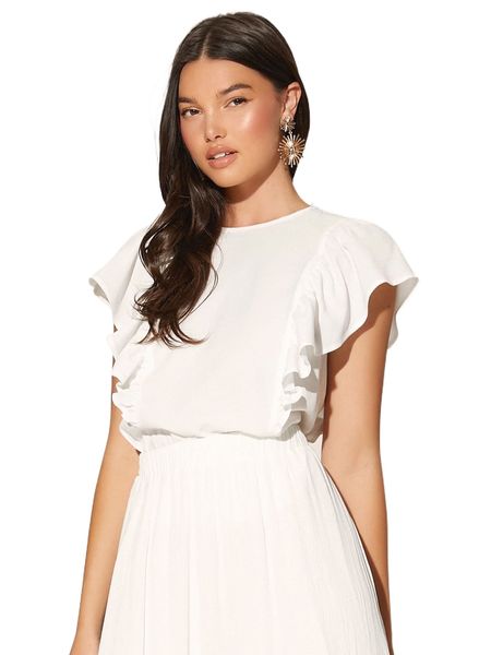 keyhole back ruffle trim blouse a2tv#, White
keyhole back ruffle trim blouse a2tv#, White