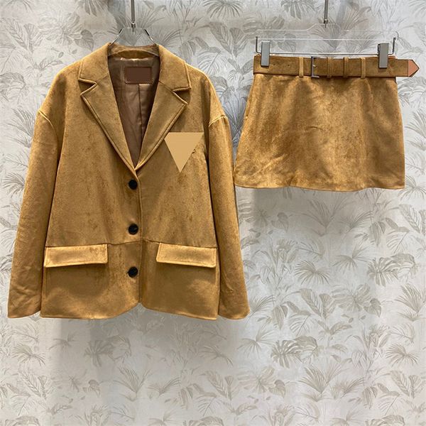 womens deerskin suit vintage long sleeve blazer coats fashion skirts with belt, Black
womens deerskin suit vintage long sleeve blazer coats fashion skirts with belt, Black