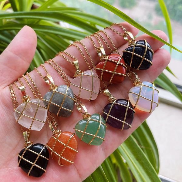 wire wrapped natural crystal pendant necklace for women lovely heart shaped stone pendulum amehtysts opal necklaces, Silver
wire wrapped natural crystal pendant necklace for women lovely heart shaped stone pendulum amehtysts opal necklaces, Silver