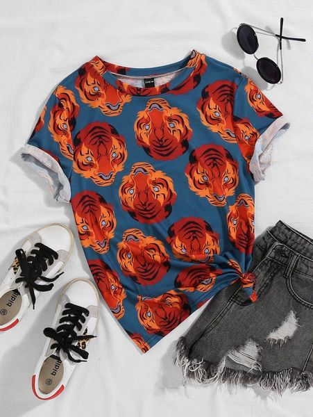 plus tiger print tee 30ew#, Black