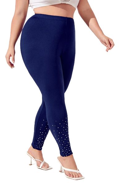 plus rhinestone high waist leggings z43v#, Black