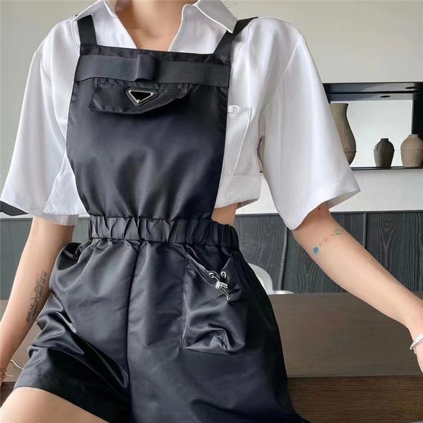 casual suspenders overalls shorts letter triangle metal pocket pants women knee length overall with tags, Black;white
casual suspenders overalls shorts letter triangle metal pocket pants women knee length overall with tags, Black;white