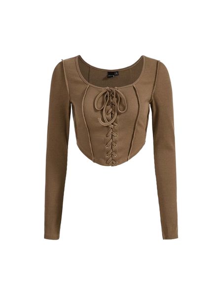 mod stitching trim lace up crop tee q7at#, White
mod stitching trim lace up crop tee q7at#, White