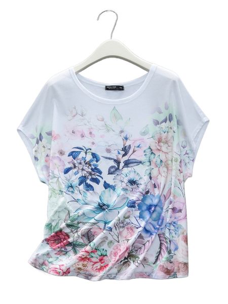 plus floral print dolman sleeve tee h9iv#, Black