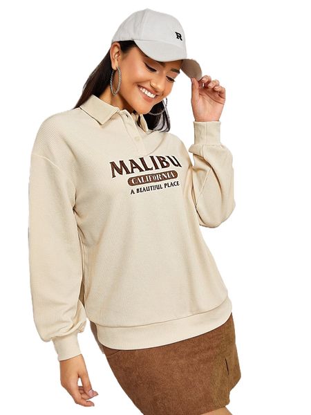 letter embroidery drop shoulder sweatshirt a9pf#, Black 
letter embroidery drop shoulder sweatshirt a9pf#, Black