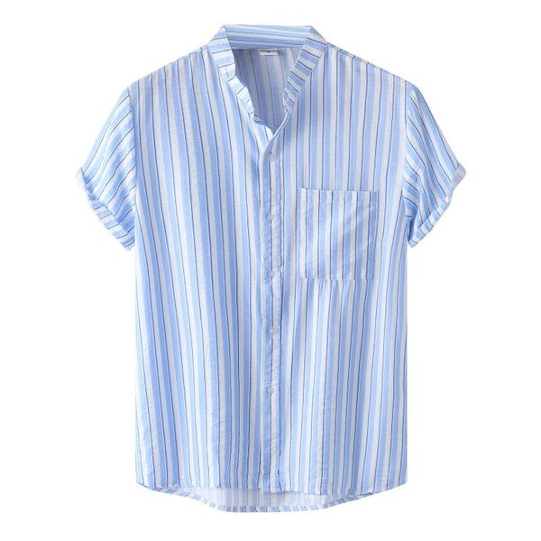 men's casual shirts stripe breasted shirt stand collar print sleeve single short men, White;black
men's casual shirts stripe breasted shirt stand collar print sleeve single short men, White;black