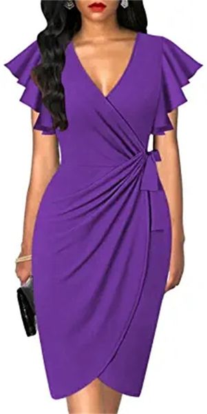 & tees women's close-fitting cocktail party work wrap dress with deep v neck and pleated sleeves, White
& tees women's close-fitting cocktail party work wrap dress with deep v neck and pleated sleeves, White