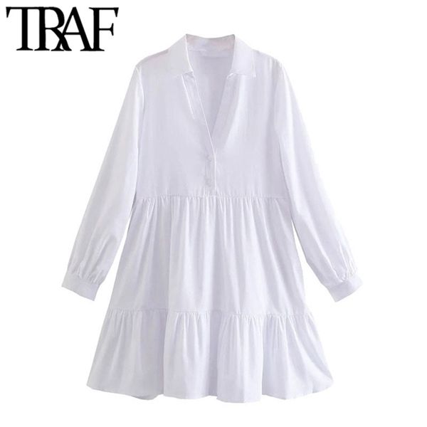 women chic fashion ruffled hem white mini dress vintage long sleeve button up female dresses vestidos mujer 210507, Black;gray
women chic fashion ruffled hem white mini dress vintage long sleeve button up female dresses vestidos mujer 210507, Black;gray