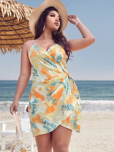 plus tie dye knot side wrap dress m4cc#, Black 
plus tie dye knot side wrap dress m4cc#, Black