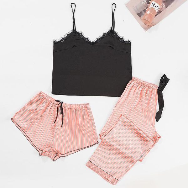 striped three piece pajamas womens sleepwear thin suspender shorts pants set comfortable loose pyjamas, Black;red
striped three piece pajamas womens sleepwear thin suspender shorts pants set comfortable loose pyjamas, Black;red