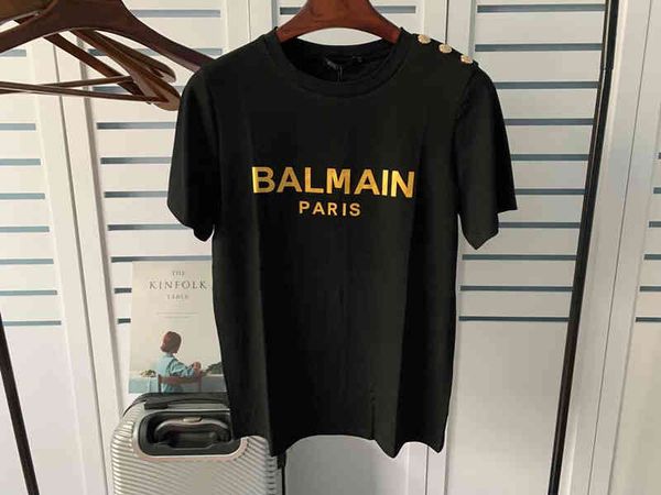 women's t-shirt ss spring summer balman cotton loose letter gold button pullover t-shirt ins couple eu43, White
women's t-shirt ss spring summer balman cotton loose letter gold button pullover t-shirt ins couple eu43, White
