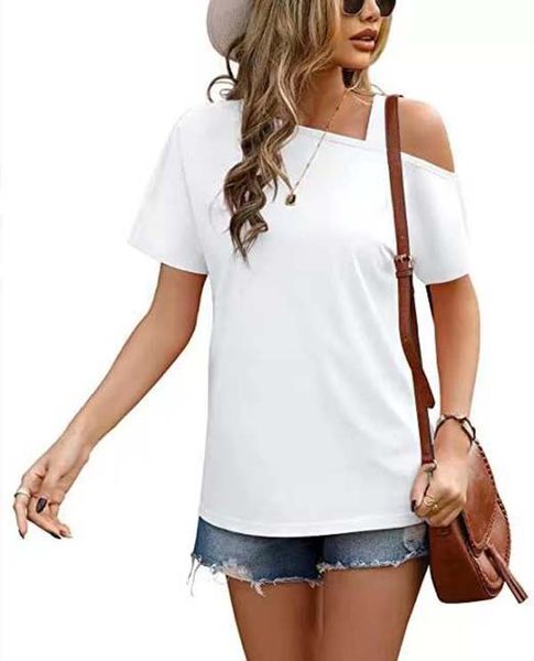 fashion summer casual loose t shirts women one shoulder off cotton short sleeves tshirts solid color ladies clothing 02, White
fashion summer casual loose t shirts women one shoulder off cotton short sleeves tshirts solid color ladies clothing 02, White