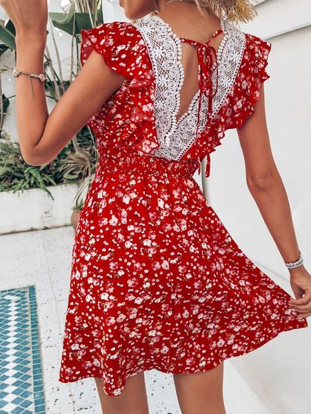ditsy floral contrast guipure lace tie back ruffle trim shirred dress f2r9#, Black;gray
ditsy floral contrast guipure lace tie back ruffle trim shirred dress f2r9#, Black;gray