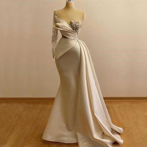 fabulous mermaid prom dresses see through jewel neckline beaded evening gowns with long sleeves sweep train satin formal dress, Black
fabulous mermaid prom dresses see through jewel neckline beaded evening gowns with long sleeves sweep train satin formal dress, Black