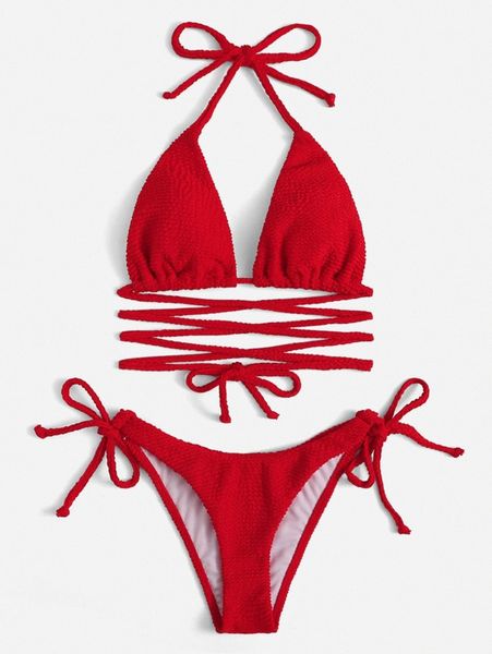 plain textured halter triangle bikini swimsuit n5in#, White;black