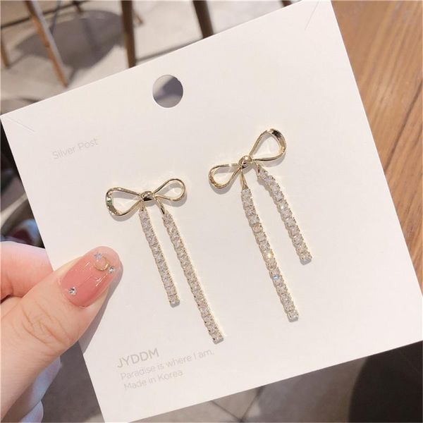 stud luxury bowknot long tassel drop earrings for lady inlaid zircon party jewelry accessories gift, Golden;silver
stud luxury bowknot long tassel drop earrings for lady inlaid zircon party jewelry accessories gift, Golden;silver