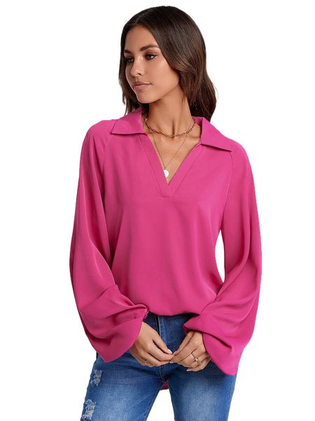 solid lantern sleeve blouse i9ln#, White 
solid lantern sleeve blouse i9ln#, White