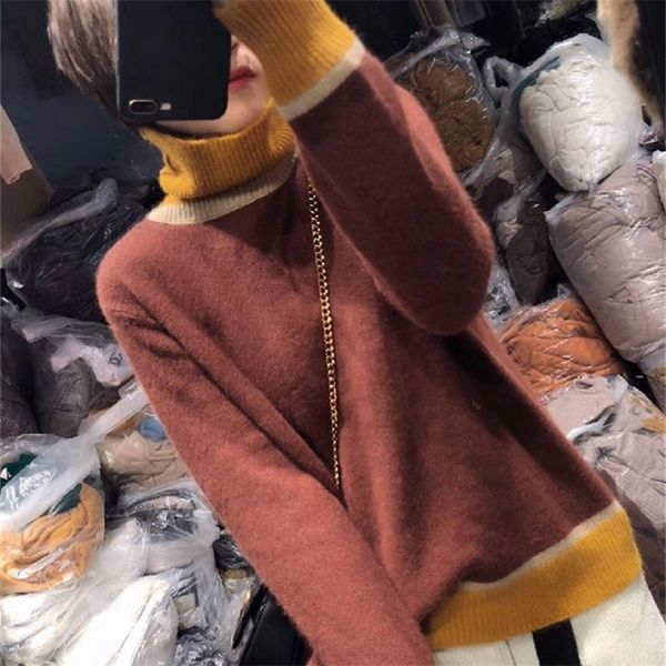 autumn and winter high collar cashmere sweater women's clothes thickened loose pullover fashion knitted wool 201204, White;black
autumn and winter high collar cashmere sweater women's clothes thickened loose pullover fashion knitted wool 201204, White;black