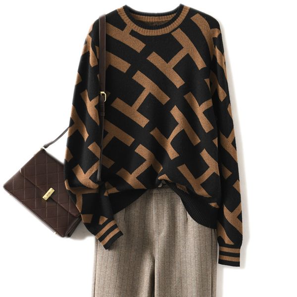 women's pullover elegant fallwinter 100 wool sweater long sleeve casual loose ladies overside crew neck letter knitwear 220816, White;black
women's pullover elegant fallwinter 100 wool sweater long sleeve casual loose ladies overside crew neck letter knitwear 220816, White;black