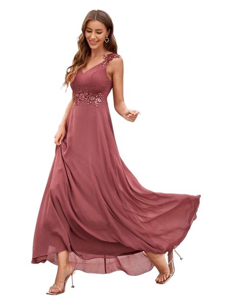 appliques maxi chiffon prom dress c24v#, Black;gray