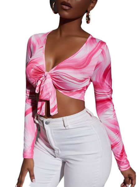 sxy brush print tie front crop c4ml#, White
sxy brush print tie front crop c4ml#, White