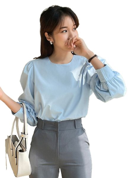 dazy solid lantern sleeve blouse 81xy#, White
dazy solid lantern sleeve blouse 81xy#, White