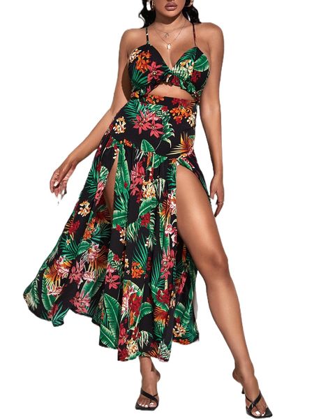 sxy tropical print crisscross backless cut out ruffle trim slit thigh dress e5rn#, Black;gray
sxy tropical print crisscross backless cut out ruffle trim slit thigh dress e5rn#, Black;gray