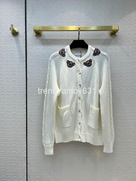women's knits & tees bear pattern embroidery knitted cardigan temperament aging single breasted wool spring and autumn women, White
women's knits & tees bear pattern embroidery knitted cardigan temperament aging single breasted wool spring and autumn women, White