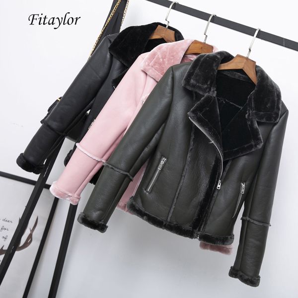 fitaylor winter women faux shearling sheepskin coats thick warm pu faux lamb leather jacket black motorcycle female overcoat 201030
fitaylor winter women faux shearling sheepskin coats thick warm pu faux lamb leather jacket black motorcycle female overcoat 201030