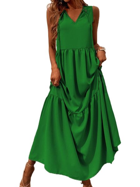 tie front ruffle hem maxi dress o5bw#, Black;gray