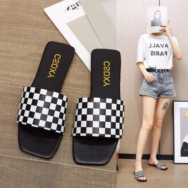 large color matching women's shoes 2022 summer new leisure fashion checkerboard sandals slippers, Black
large color matching women's shoes 2022 summer new leisure fashion checkerboard sandals slippers, Black