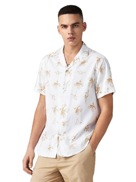 men plants print lapel collar shirt o6g0#, White;black
men plants print lapel collar shirt o6g0#, White;black
