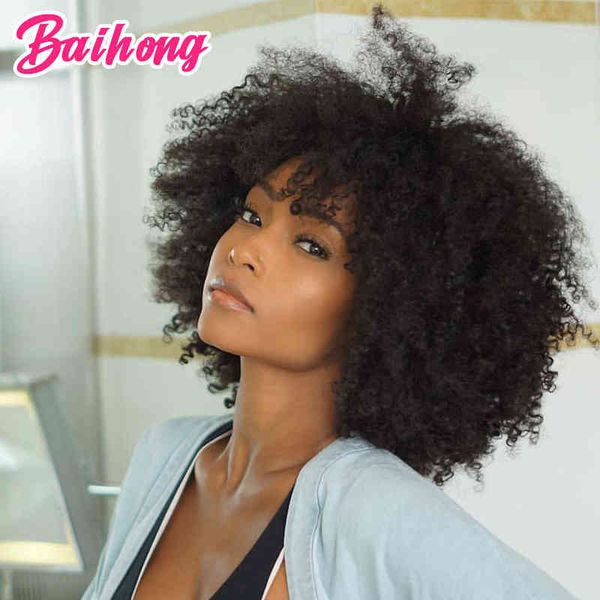 human hair wig with bangs afro kinky curly brazilian wigs for black women glueless colored natural baihong 220609, Black;brown
human hair wig with bangs afro kinky curly brazilian wigs for black women glueless colored natural baihong 220609, Black;brown