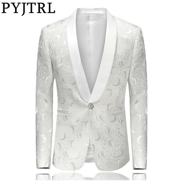 pyjtrl mens fashion white rose jacquard blazer slim fit suit jacket 201124, White;black
pyjtrl mens fashion white rose jacquard blazer slim fit suit jacket 201124, White;black