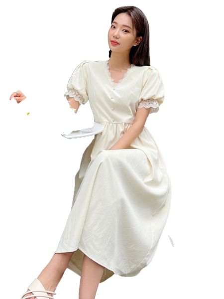 dazy puff sleeve contrast lace fake button dress s4eb#, Black;gray
dazy puff sleeve contrast lace fake button dress s4eb#, Black;gray