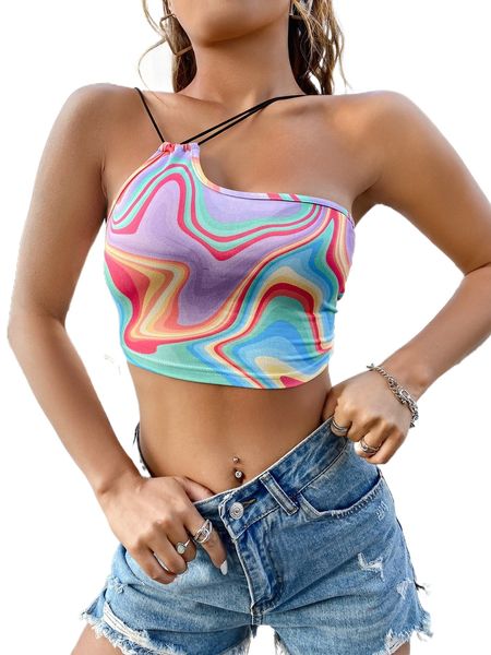 one shoulder strappy marbled b1cz#, White