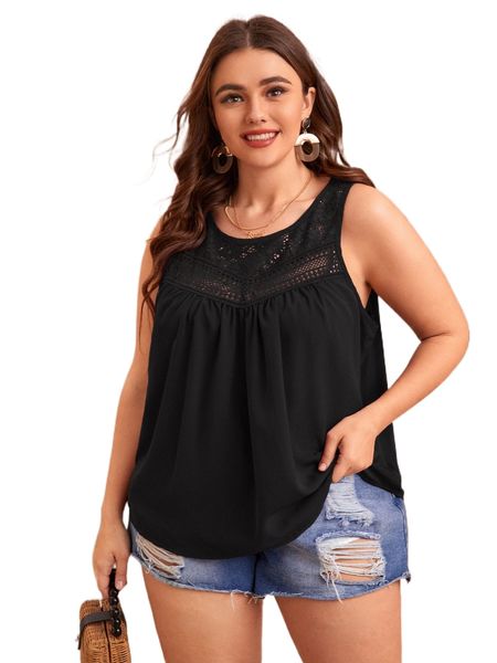plus contrast lace tank x96l#, Black