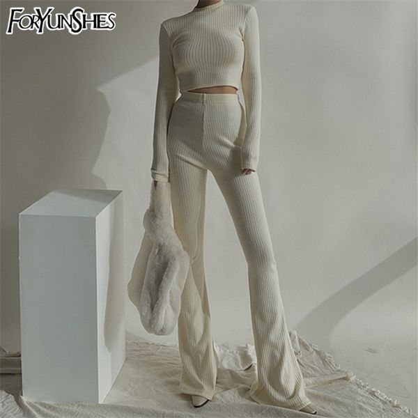 foryunshes two piece set women tracksuits sweet suits knitted basic crop high waist casual flare pants outfits spring 220326, White
foryunshes two piece set women tracksuits sweet suits knitted basic crop high waist casual flare pants outfits spring 220326, White
