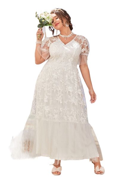 plus flounce sleeve ruffle hem floral embroidery mesh formal dress 25wn#, Black
plus flounce sleeve ruffle hem floral embroidery mesh formal dress 25wn#, Black