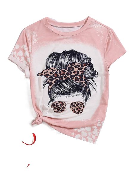 leopard & figure graphic tee x1qi#, White 
leopard & figure graphic tee x1qi#, White