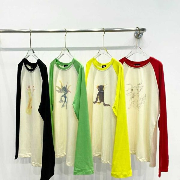 t men and women long-sleeved shirts four-color little monster pattern printed raglan loose round neck washed cotton shirts, White;black
t men and women long-sleeved shirts four-color little monster pattern printed raglan loose round neck washed cotton shirts, White;black
